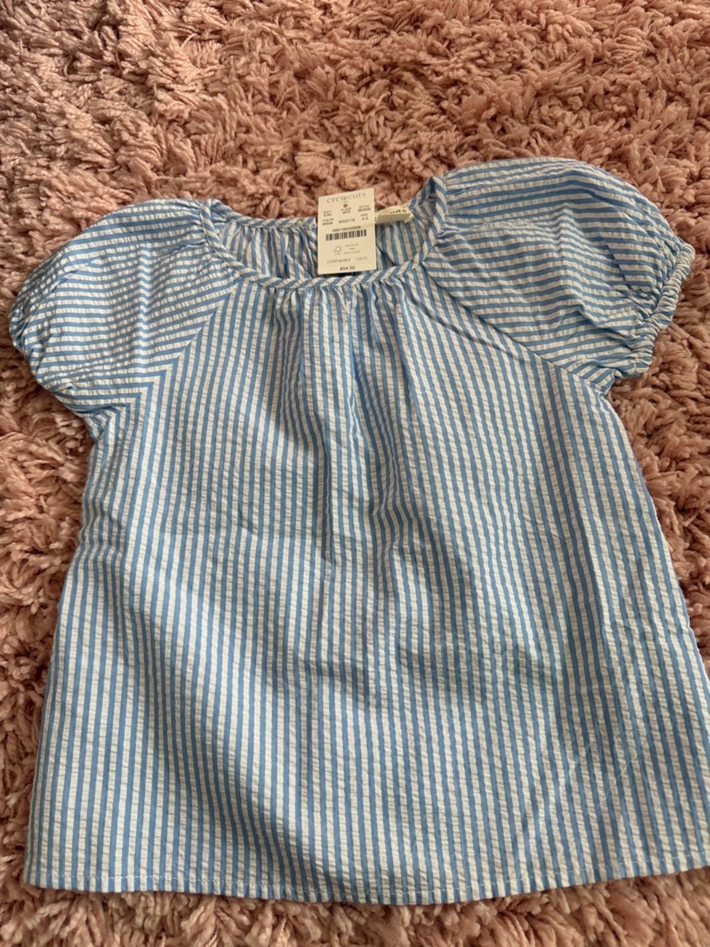 Crewcuts Blue and White Striped Puff Sleeve Tee